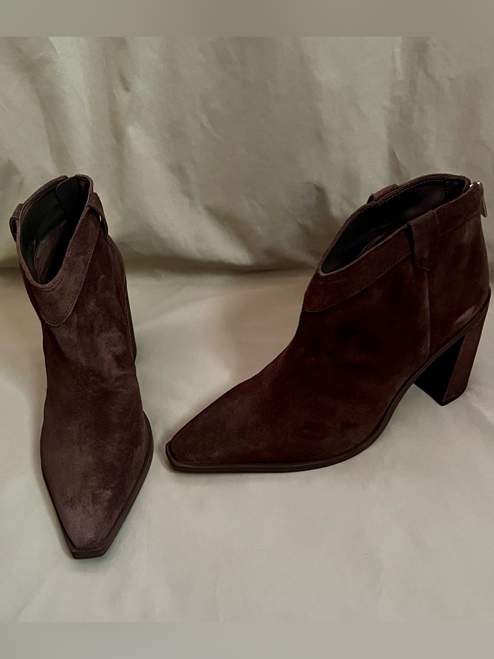 Vince Camuto Dark Brown Suede Pointed-Toe Ankle Booties